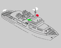 Vessel length less than 50 meters to go. Carries one masthead light, stern light and side lights
Translated by «Yandex.Translator»