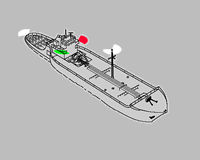 A vessel engaged in pushing the width of the composition is less than 5 m. carrying three masthead lights (arranged in the shape of an equilateral triangle, base down), side lights, tow fire, top fire on the nose of a pushed convoy
Translated by «Yandex.Translator»