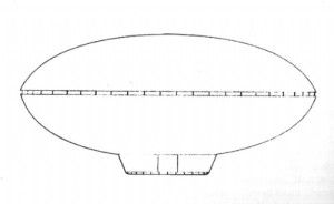 Figura de la nave utilizada en el segundo secuestro y se cree que también fue utilizada en el primer secuestro. Según el boceto original de iris Cárdenas. Las luces de colores brillantes estaban alrededor del borde de la nave, y la cabina, como una góndola, también tenía luces en la parte inferior. (Fuente: Virgilio Sánchez-Osejo)