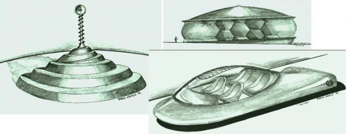 Alien buildings and transport. Figure Alec Neuwald
Translated by «Yandex.Translator»