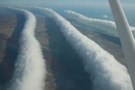 Morning Gloria

The only place where you can regularly observe and predict this atmospheric phenomenon is the Gulf of Carpentaria in Northern Australia. Morning glory is most often observed in the town Berktaun from September to mid-November. Those clouds are round "pipe" with a length of about 1000 kilometers, and the height of 1-2 km.

They are located at an altitude of 100-200 meters above the ground and move at speeds that can reach 60 km/h. Clouds can appear alone or in the company of their own kind.
Translated by «Yandex.Translator»