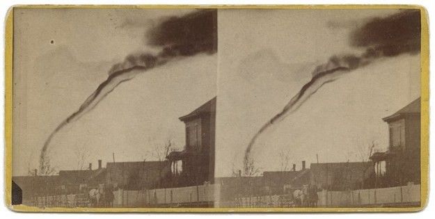 The first photograph of a tornado
When a tornado overtook the Central city, Kansas, in April 1884, a local farmer and Amateur photographer named A. A. Adams quickly gathered their equipment and captured first in the history of the tornado.

www.kansasmemory.org
Translated by «Yandex.Translator»