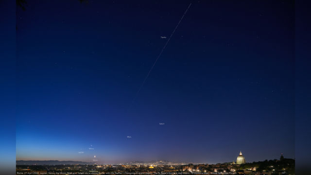 "Planet Parade" y la estación espacial China © Gianluca Masi / the virtual Telescope Project