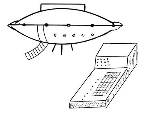 Drawing of David D. UFO and strange apparatus.