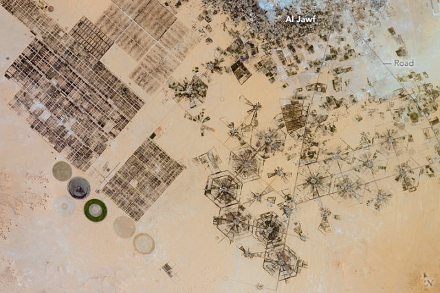 NASA

Strange circles in the Sahara desert with a diameter of 1 kilometer is not an alien message, and the irrigation system of al-Jawf.

In the Libyan part of the desert precipitation is not exceed 2.5 mm per year. Therefore, for agricultural purposes dig deep wells, deep water rises to the surface of the earth through special pipes with holes, a kind of lake irrigates crops.
Translated by «Yandex.Translator»