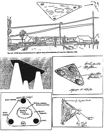 Compiled from eye-witness drawings and reconstructions of triangular ships sighted in Belgium between 1989 and 1993.
Provided by SOBEPS.