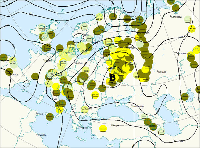 Ground pressure and fog in the morning of 15 October 2018 © Gismeteo
Translated by «Yandex.Translator»