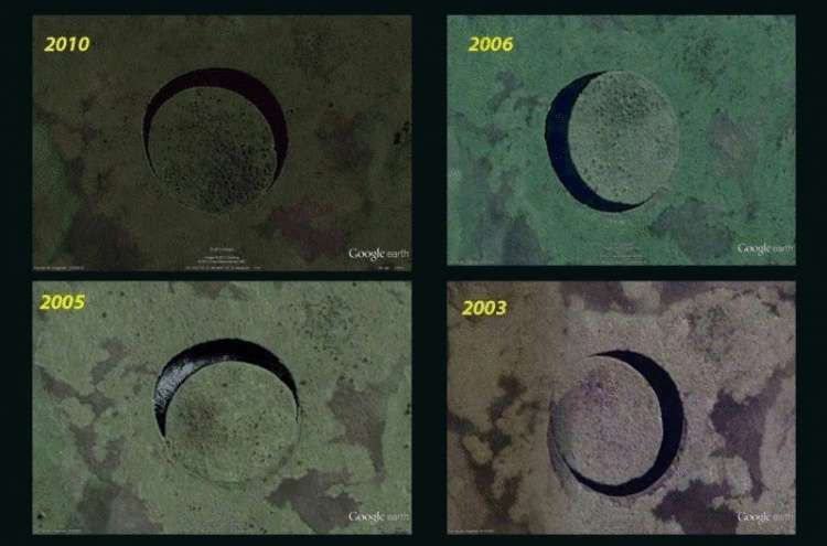 A comparison of the shape of the island in different years.

Big green island at the mouth of the paraná river, which is drifting in the middle of the lake and its shape repeats the rounded contours of lake shores. Moving through the water, the island resembles the movement of the eyeball, so the lake called the Eye.


"We found that the water is incredibly clear and cold, which is very unusual for this area. The bottom is solid, in contrast to the surrounding wetlands. The island in the middle of the lake moving. We don't know why, but it floats," said the film crew Director.


Formed island lake Eye plant great eyhorniya or water hyacinth. Due to the porous tissue at the base of the sheet eyhorniya great afloat.

Such floating Islands in Russia are not uncommon. Call them quagmire or zunami indicates gismeteo.ru.

The principle of forming round Islands and coasts similar to the formation of ice circles in rivers.
Translated by «Yandex.Translator»