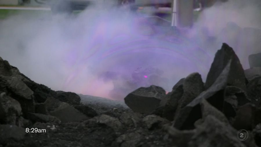 Meteorite in the crater formed as a result of the fall