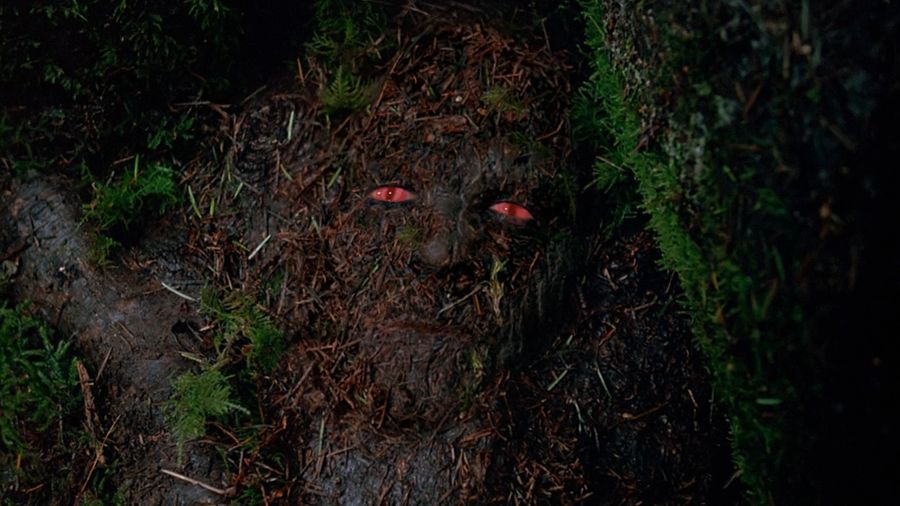 A forest creature with red eyes
