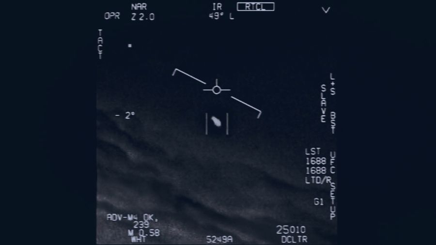 An alien spaceship on the radar screen of an American fighter