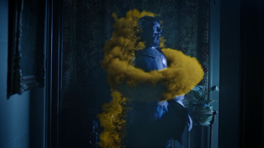 The ghost turns into yellow smoke