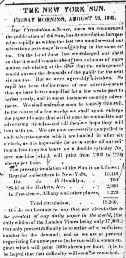 Заметка New York Sun,&nbsp;28 августа 1835 г.
