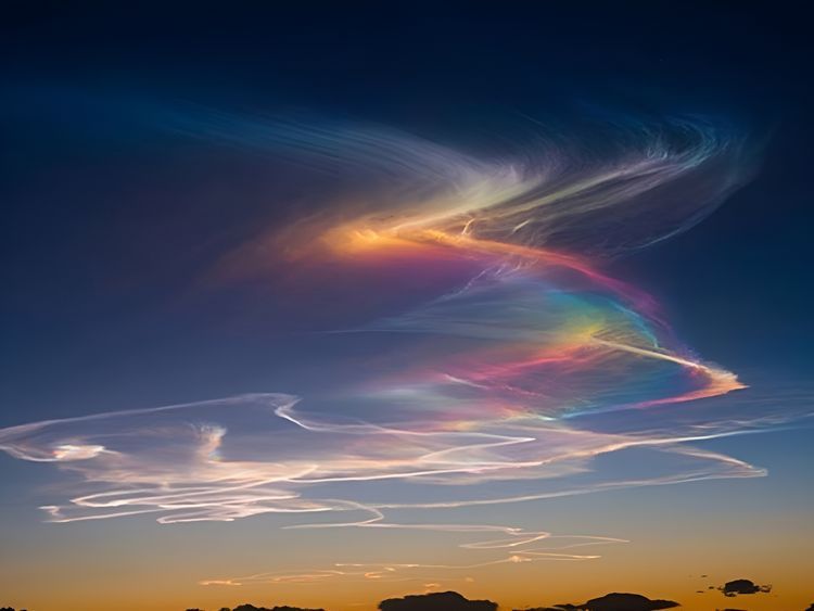 A rare atmospheric phenomenon called "Rainbow Bridge"