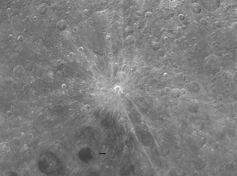 The surface of the moon, in the center-the crater Giordano Bruno