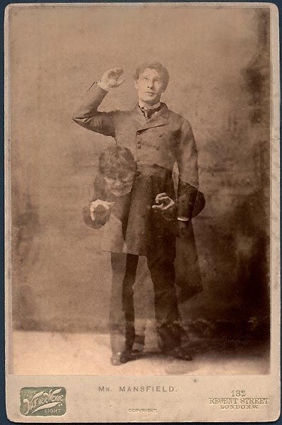 Richard Mansfield was best known for his dual role portrayed in this double exposure. The first performances of the play took place in Boston in 1887, a year after the publication of the novella. Image of 1895