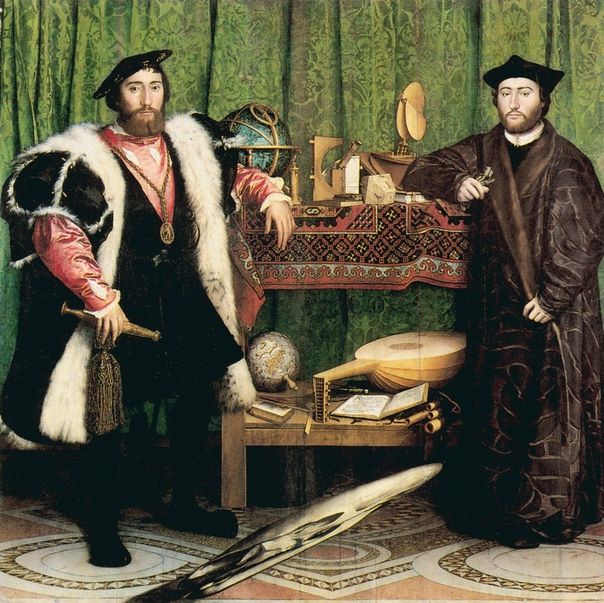 Painting by Hans Holbein the Younger "the Ambassadors", where a strange object in the foreground at a certain angle, turns into a skull.
Translated by «Yandex.Translator»