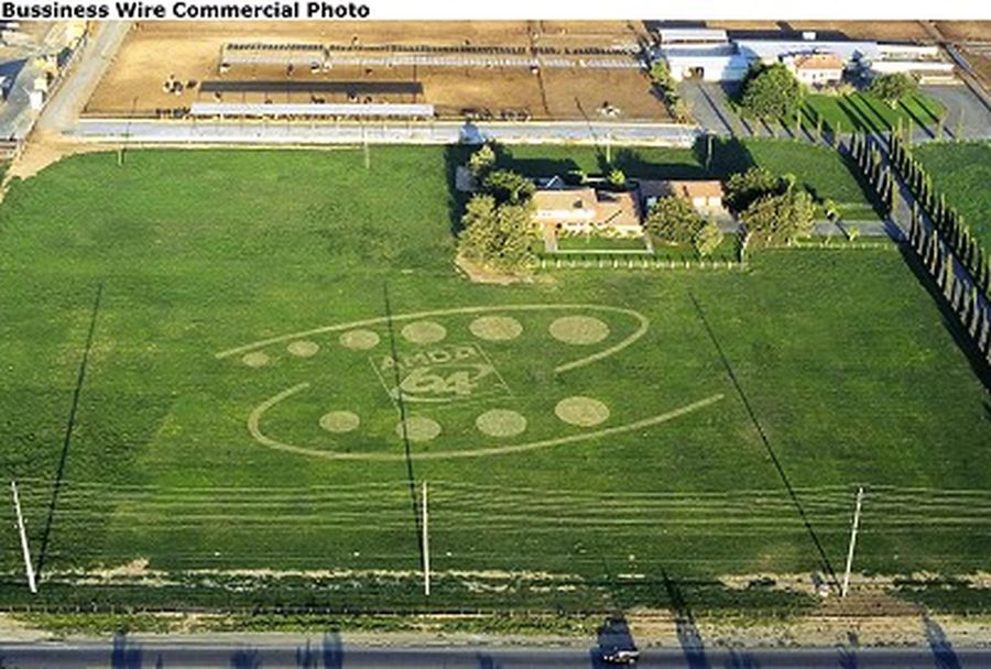 AMD had the idea to introduce 64-bit computing to the world. California-based AMD has placed eco-friendly crop circles around the world as part of the presentation of its new AMD Athlon 64 processor family.