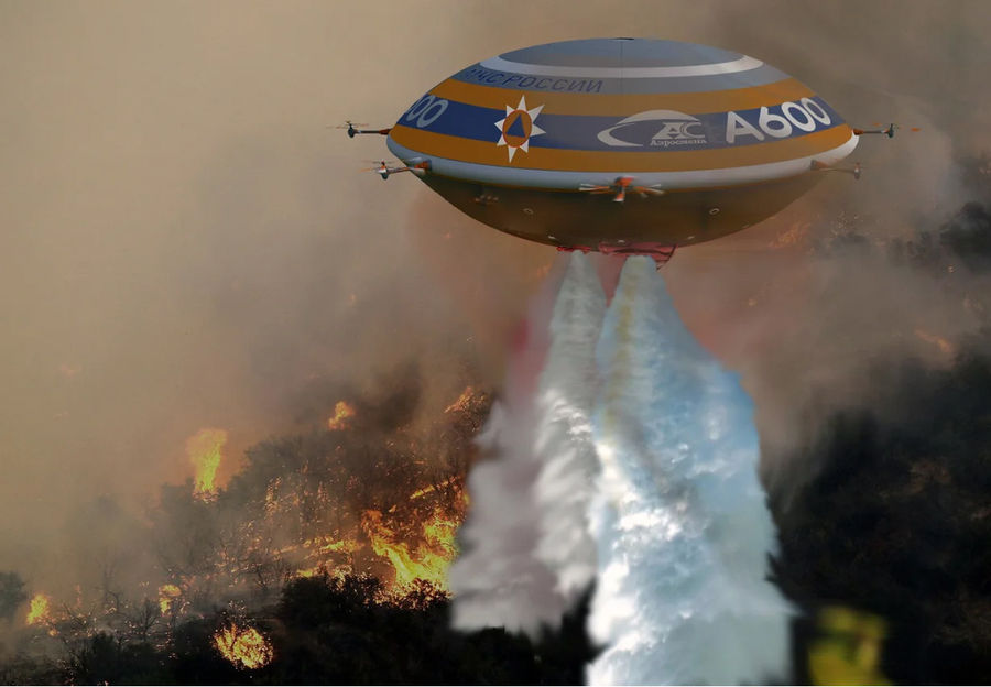 The A600 aeroplatform will be able to extinguish 3 hectares of forest fire at a time, covering the entire area with a five-centimeter "layer of water"Illustration: © IKBD "Aerosmena"