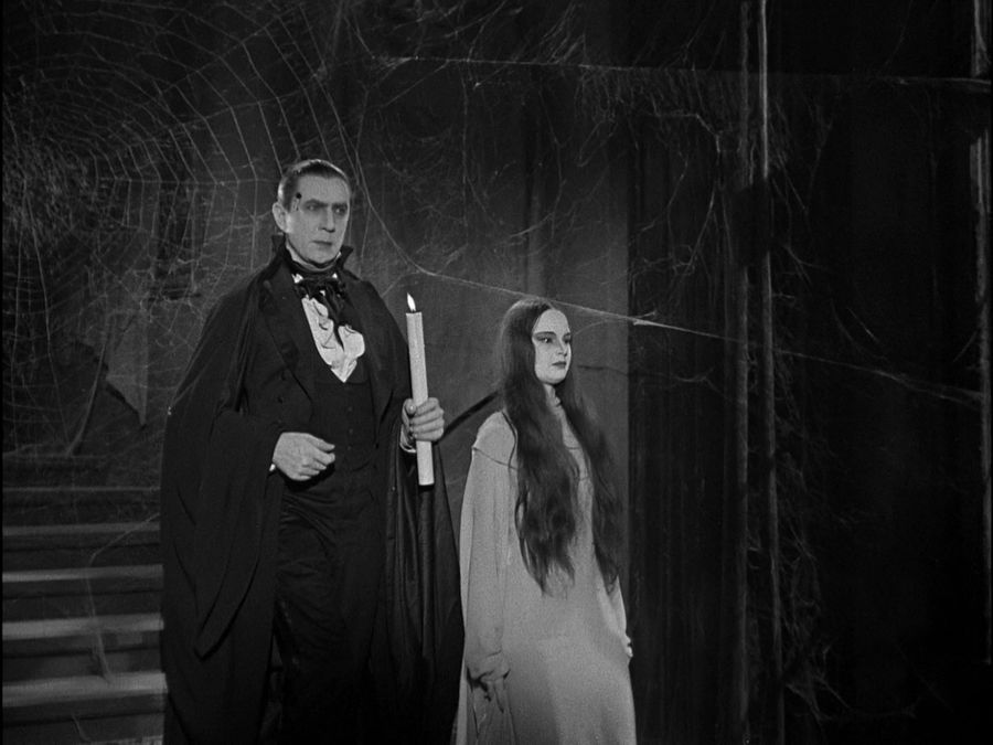 A vampire with a vampire daughter (actually actors in costumes)
