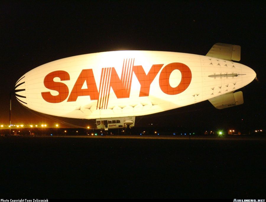 The Sanyo Lightship airship is waiting to take off for a flight over San Diego. It's amazing how many people report UFOs when they see it from a distance.