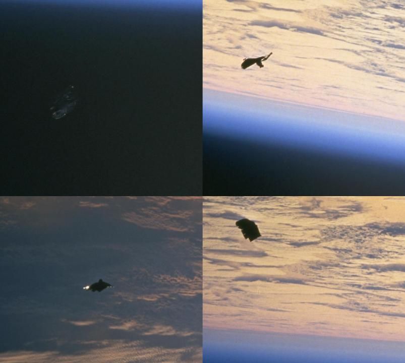 The space blanket flying away from the Shuttle during flight STS-88 of the ship "endeavour" in 1998, and shape-shifting in the free space.
Translated by «Yandex.Translator»