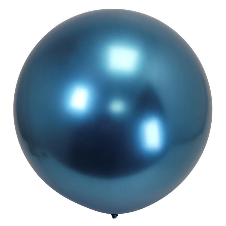 Chrome turquoise large balloon (diameter 21 inches) made of latex. Because of the chrome plating and clear shape, it is often mistaken for a UFO in the form of a metal ball.