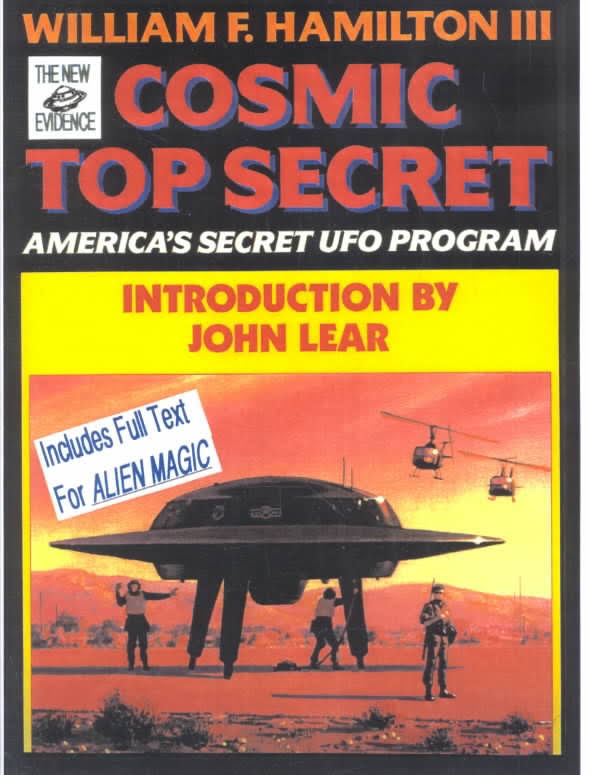 La portada del libro de William F. Hamilton "Cosmic Top Secret-America's Secret UFO Program" (1991) utiliza este concepto. 