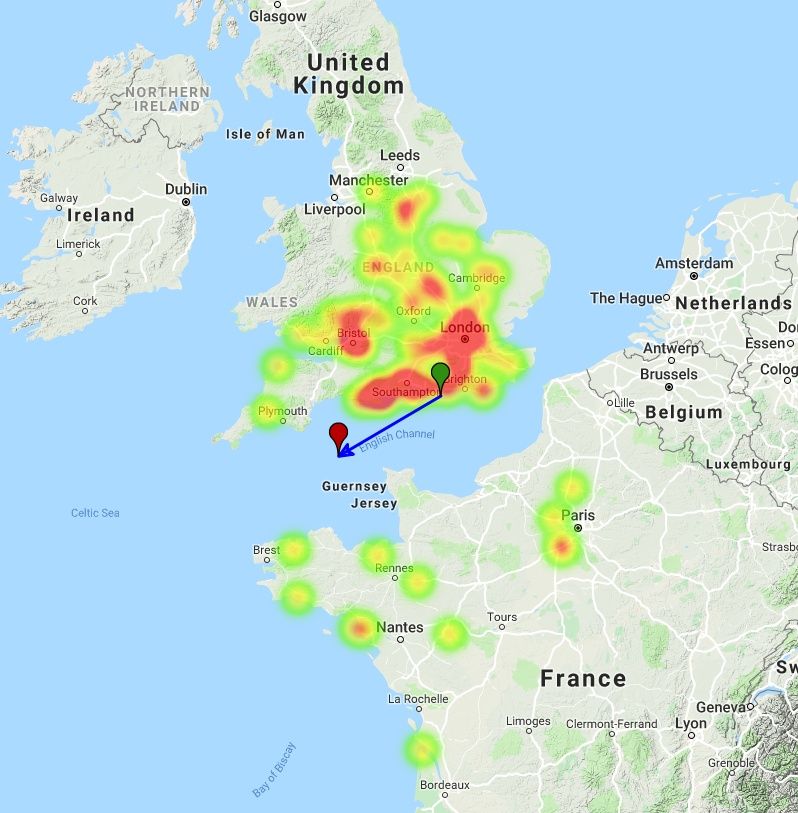 A ball of fire over the English channel on 8 September 2019 - a heat map.

Author: AMS
Translated by «Yandex.Translator»