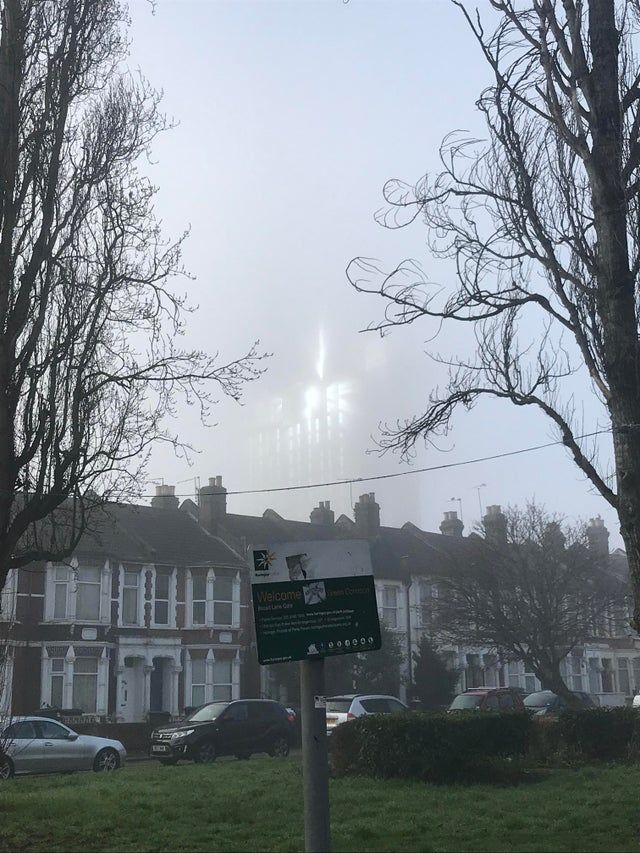 A foggy morning in London with little sunlight creating a ghost building.Author: u/hollyisnotsweet