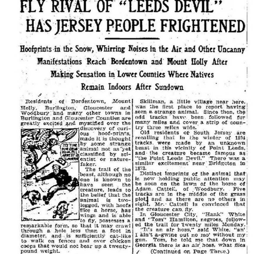 Un artículo del Trenton Times sobre una serie de observaciones del diablo de Jersey en enero de 1909. (Foto de archivo)