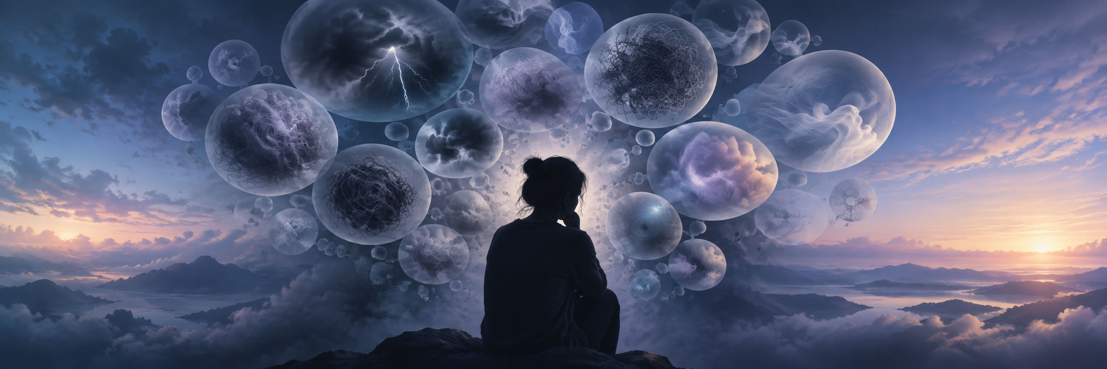 A reflective person learning to observe thoughts without being controlled by them