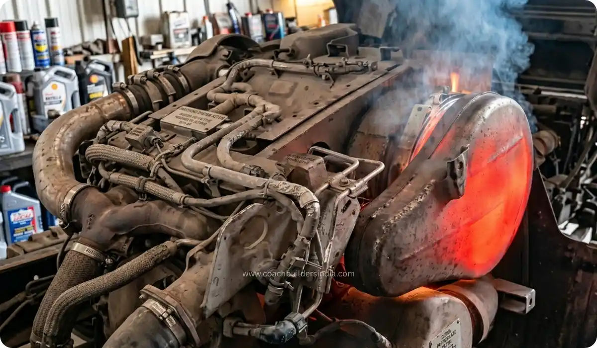 Bus DPF regeneration high heat