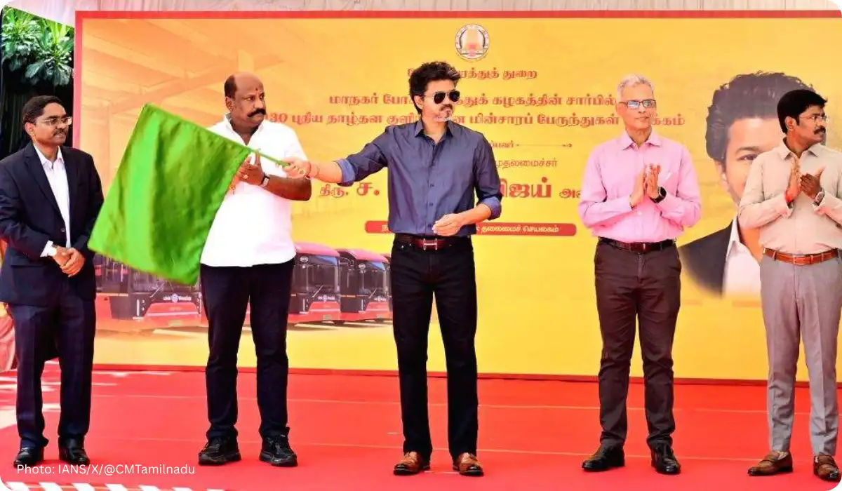 CM Vijay Flags Off 250 New Buses in Tamil Nadu, Including 130 Electric Buses