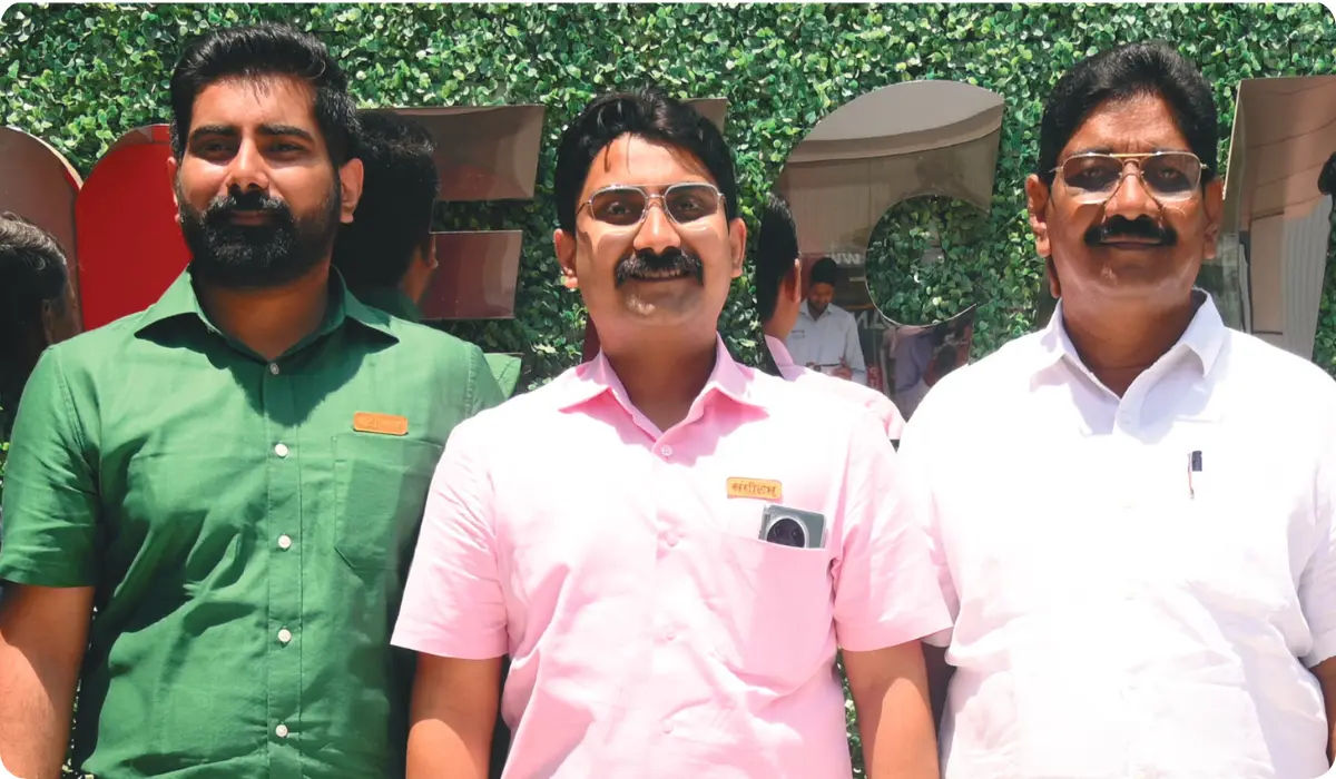 42 Years, 100 Buses, One Vision: Dharmasen Patil on the Evolution of Sangitam Travels The three directors of Sangitam Travels.