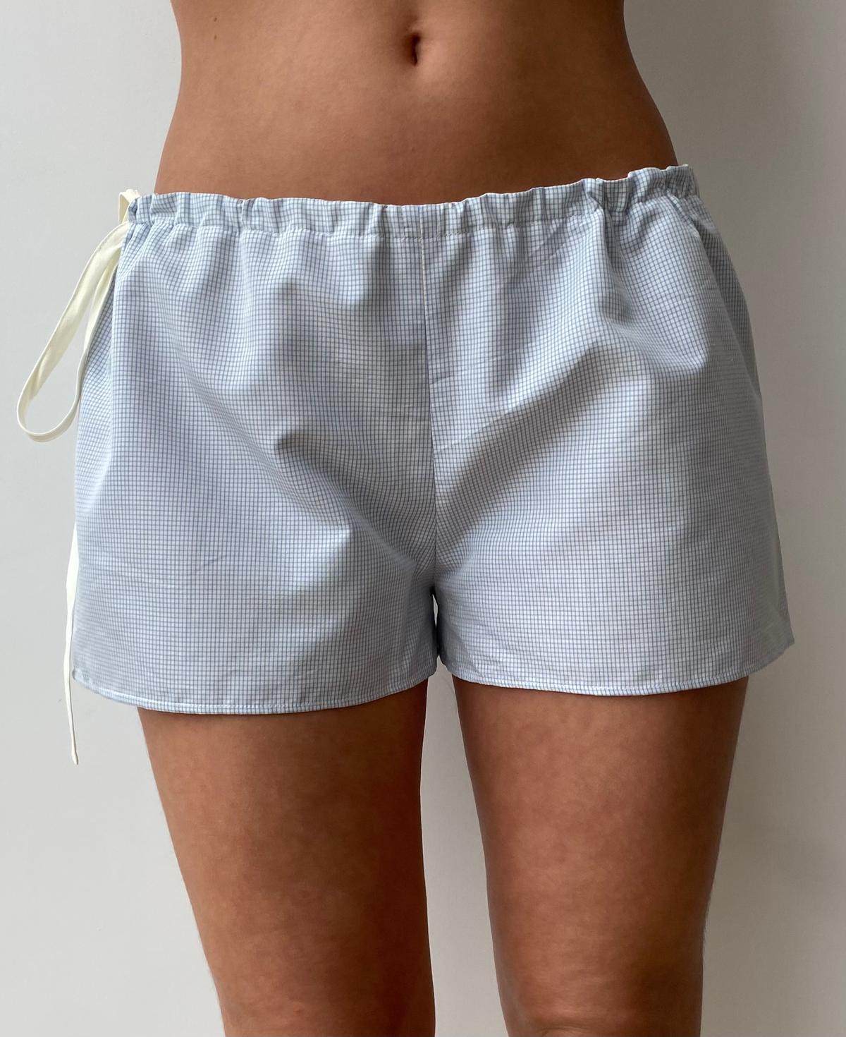 White/Blue Checked Mini Shorts 5