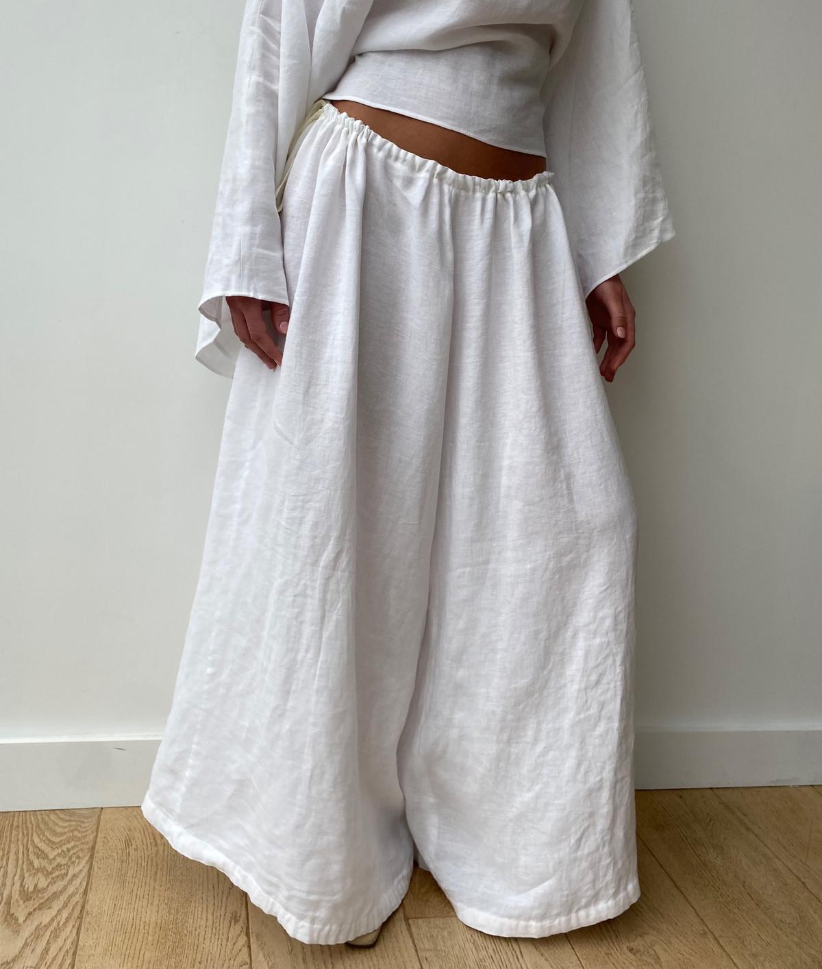 Adjustable White Linen Trousers