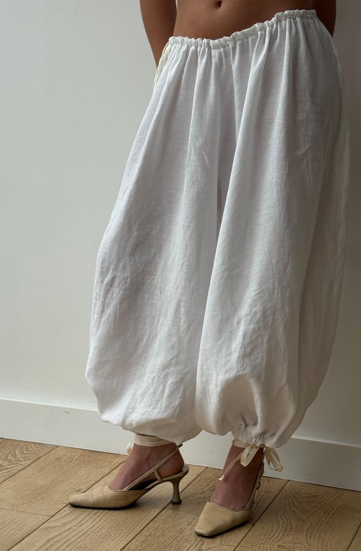 Adjustable White Linen Trousers 2