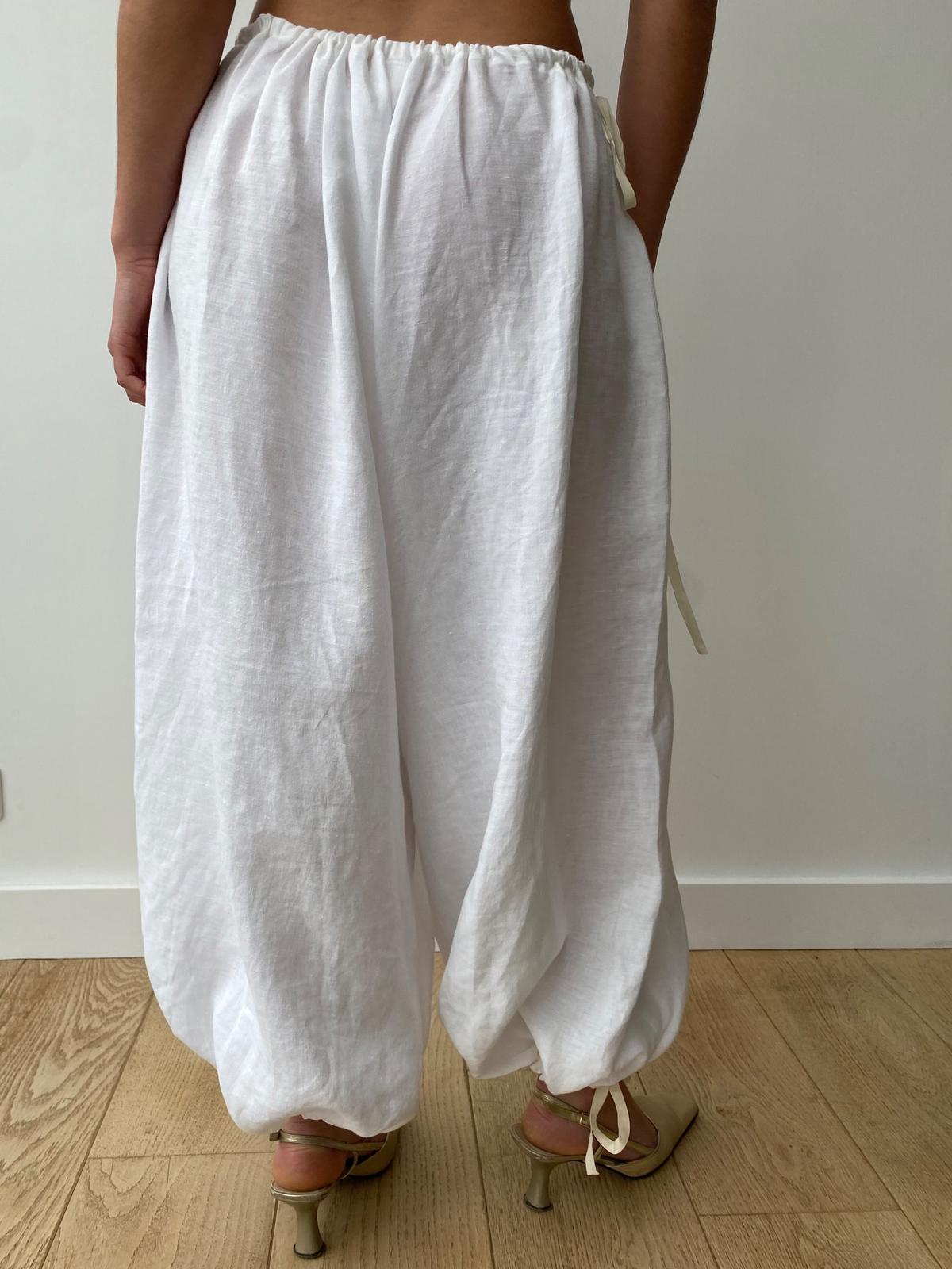 Adjustable White Linen Trousers 4