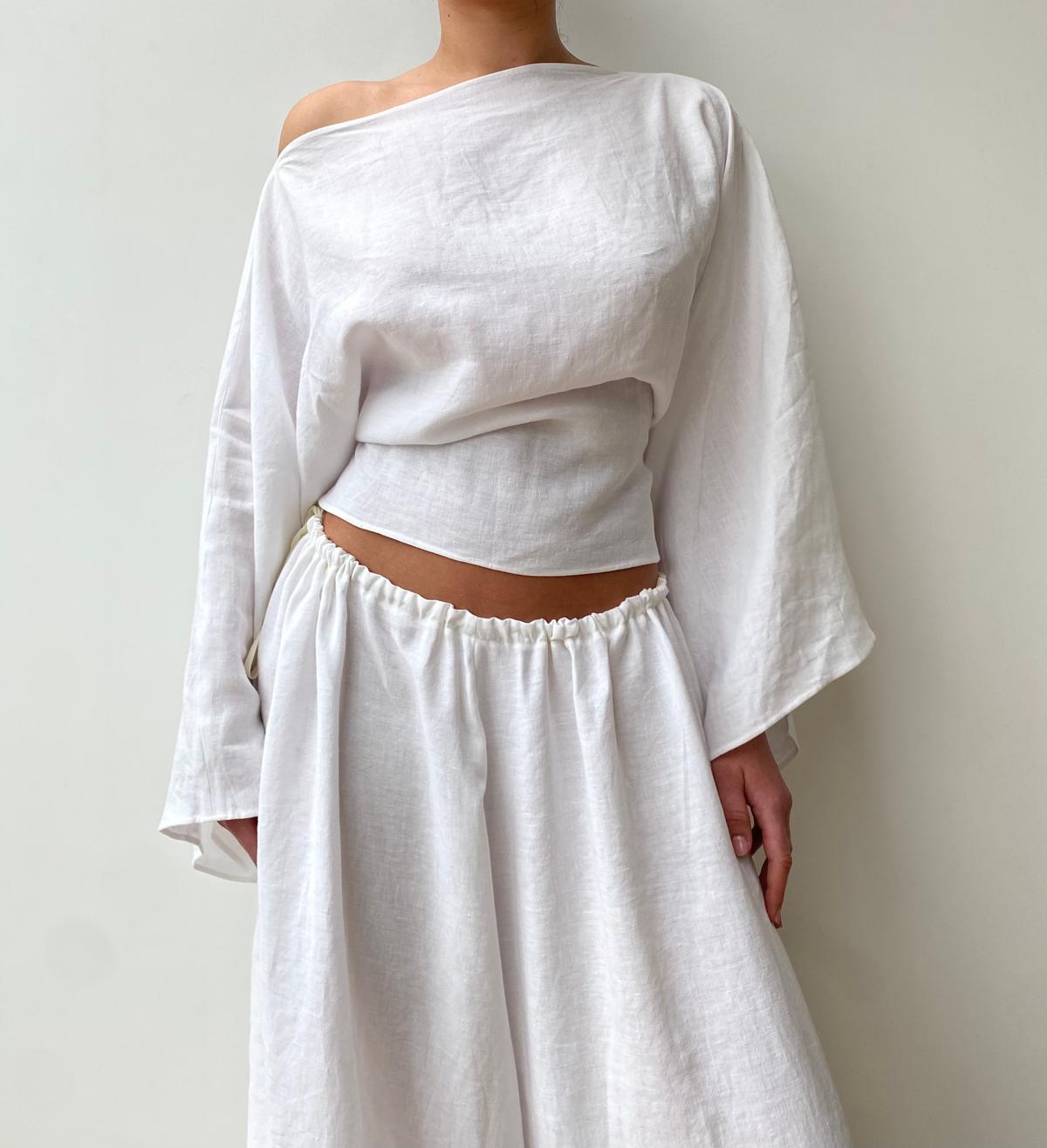 Adjustable White Linen Blouse