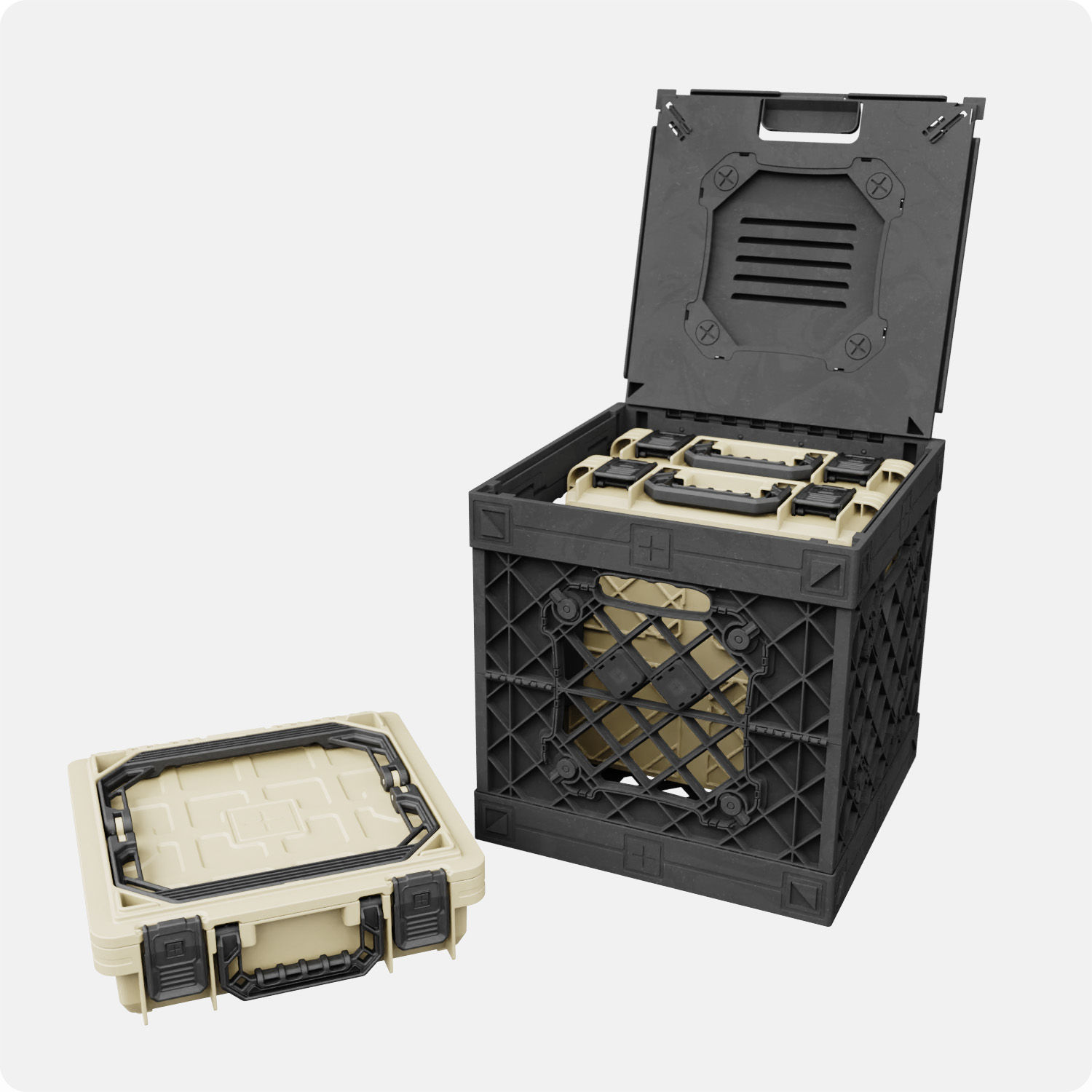 A black CrateShot FieldBox Kit with a Locker MOD Panel and 3 Field Boxes.