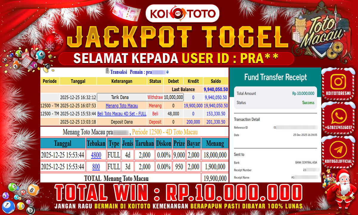 JACKPOT TOGEL !! MENANG BESAR DI PASARAN TOTO MACAU SEBESAR RP 10.000.000 !!  KOITOTO DIBAYAR SECEPAT KILAT