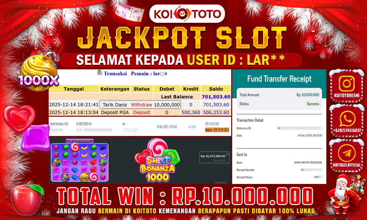 BIG WIN !! MENANG BESAR DI PERMAINAN SWEET BONANZA 1000 SEBESAR RP 10.000.000 !!! KOITOTO LANGSUNG BAYAR LUNAS