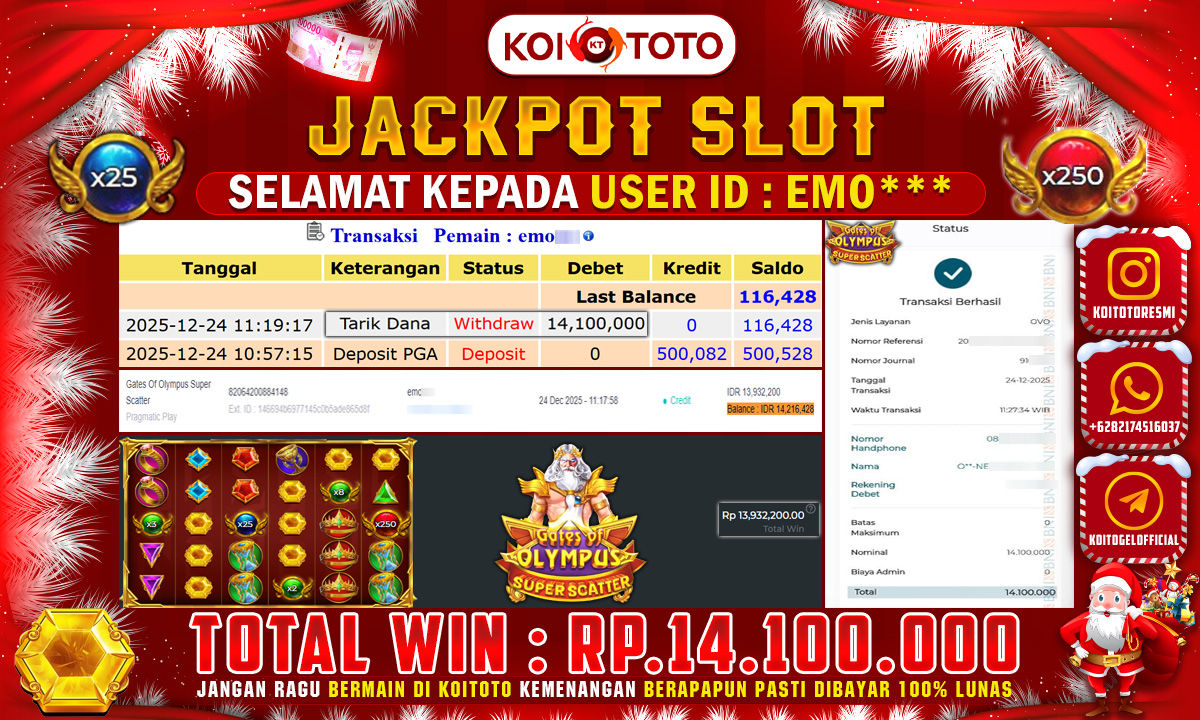 BIG WIN !! MENANG BESAR DI PERMAINAN GATES OF OLYMPUS SUPER SCATTER SEBESAR RP 14.100.000 !!! KOITOTO LANGSUNG BAYAR LUNAS