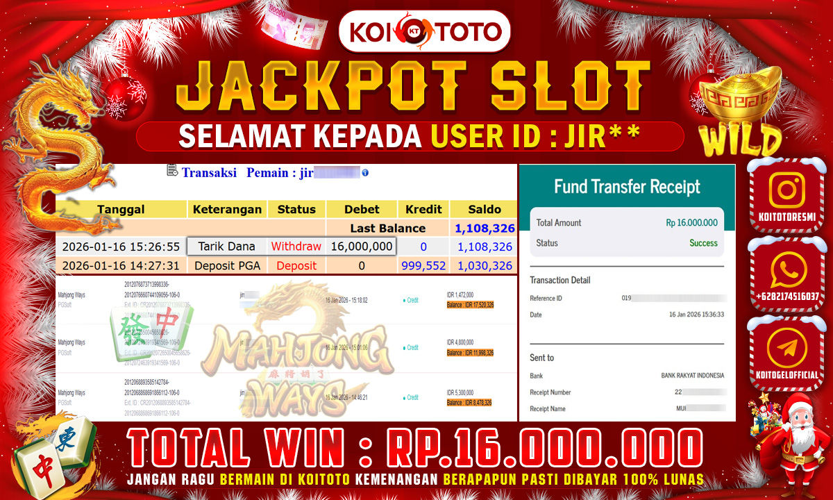 BIG WIN !! MENANG BESAR DI PERMAINAN MAHJONG WAYS SEBESAR RP 16.000.000 !!! KOITOTO LANGSUNG BAYAR LUNAS