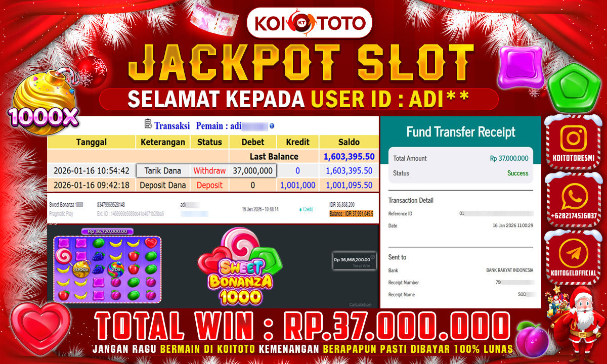 MEGA WIN !! MENANG PULUHAN JUTA DI PERMAINAN SWEET BONANZA 1000 SEBESAR RP 37.000.000 !!! KOITOTO LANGSUNG BAYAR LUNAS 