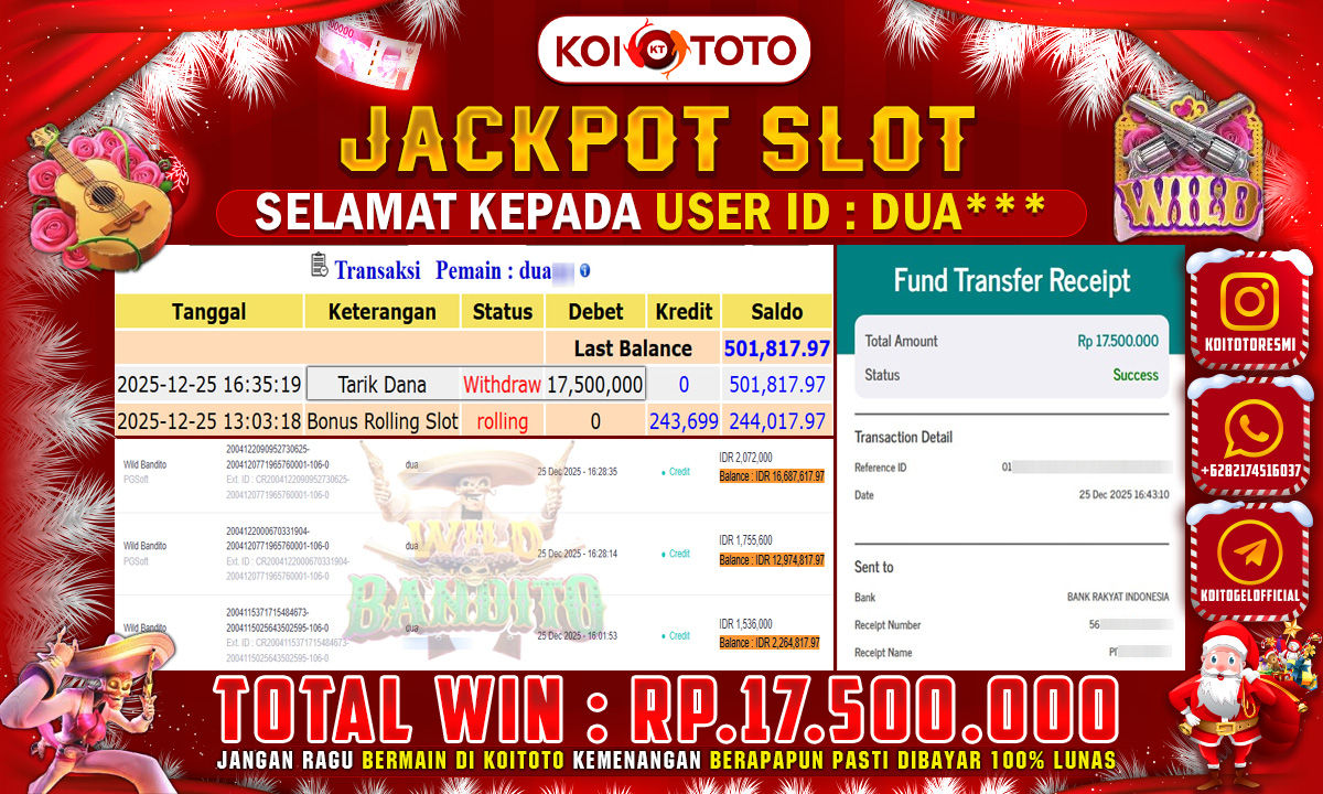 BIG WIN !! MENANG BESAR DI PERMAINAN WILD BANDITO SEBESAR RP 17.500.000 !!! KOITOTO LANGSUNG BAYAR LUNAS