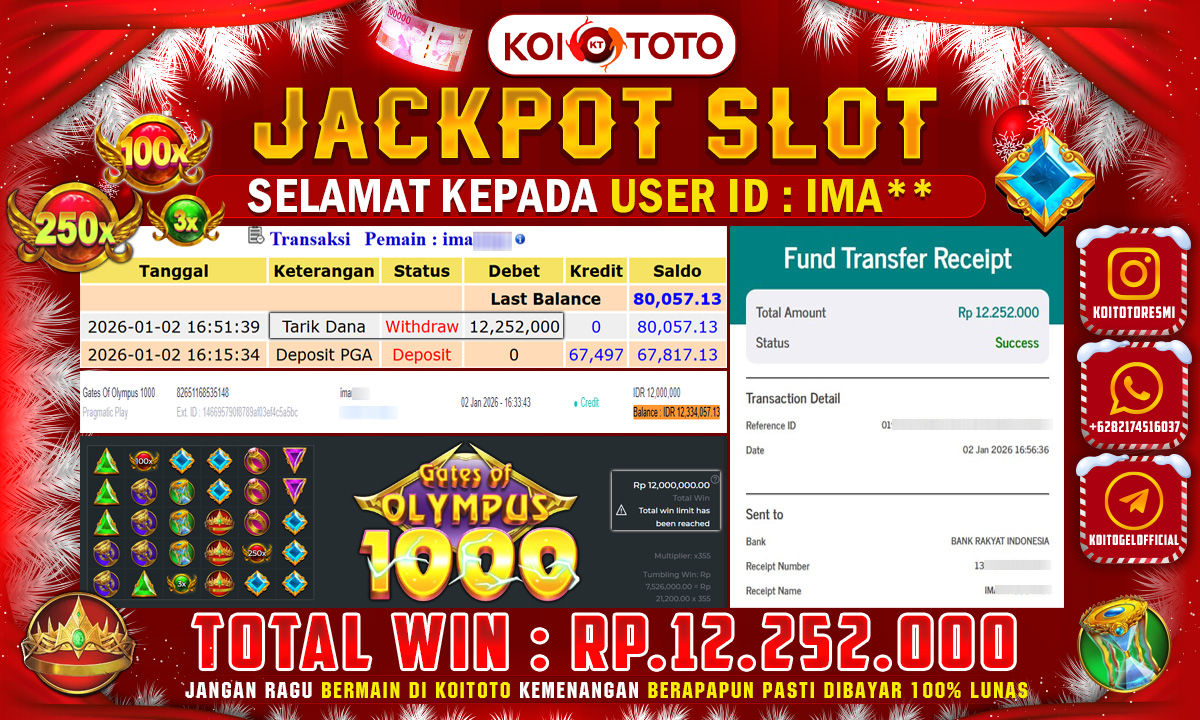 MAXWIN !! KEMENANGAN BESAR DI PERMAINAN GATES OF OLYMPUS 1000 SEBESAR RP 12.252.000 SECEPAT KILAT LANGSUNG DI BAYAR LUNAS OLEH KOITOTO !!