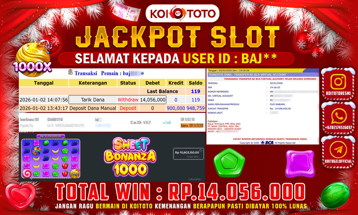 BIG WIN !! MENANG BESAR DI PERMAINAN SWEET BONANZA 1000 SEBESAR RP 14.056.000 !!! KOITOTO LANGSUNG BAYAR LUNAS