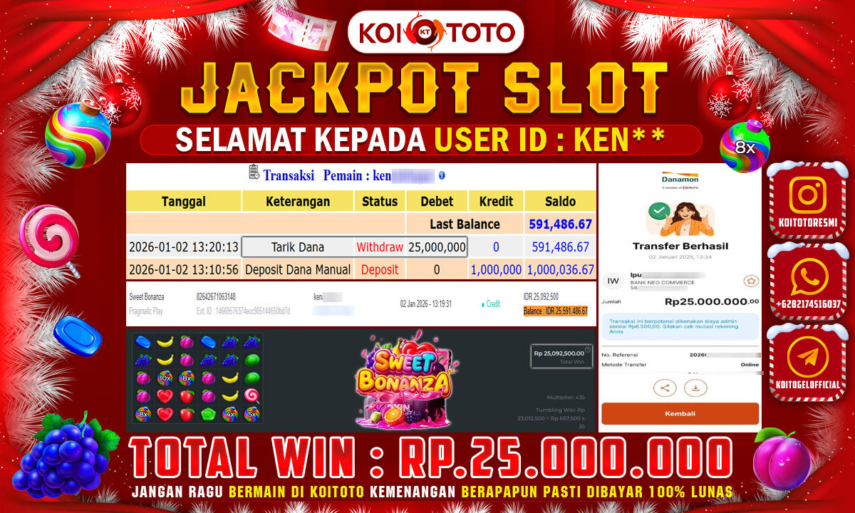 MEGA WIN !! MENANG PULUHAN JUTA DI PERMAINAN SWEET BONANZA  SEBESAR RP 25.000.000 !!! KOITOTO LANGSUNG BAYAR LUNAS 